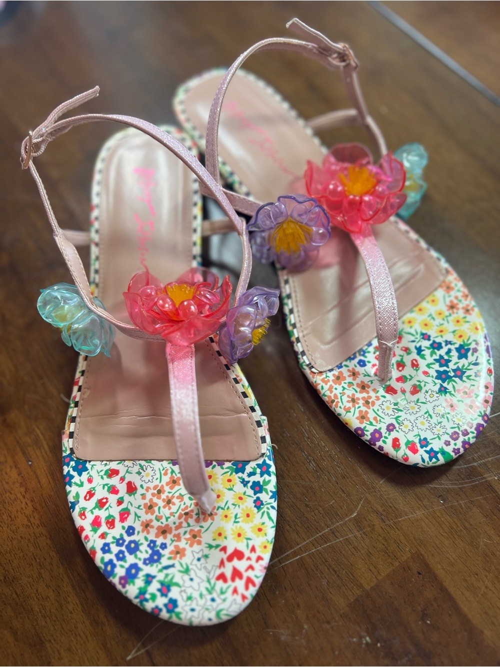 Betsey Johnson - Pink Floral Jelly Flower T-Strap Sandals